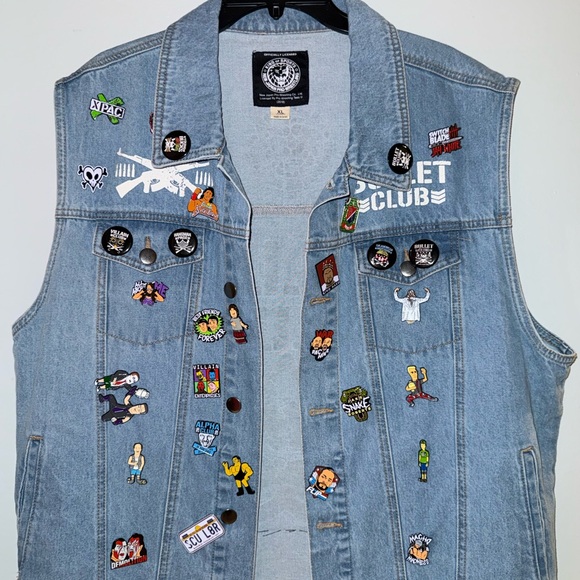 Custom Variety Pack Other - WWE Battle Vest Wrestle Mania Blue Denim Vest with Unique Pins vintage Fan Vest